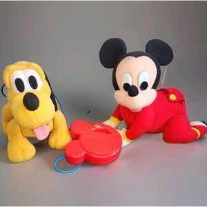Vintage Disney Toy Lot – 1995 Crawling Mickey Mouse & 2007 Pluto on Leash